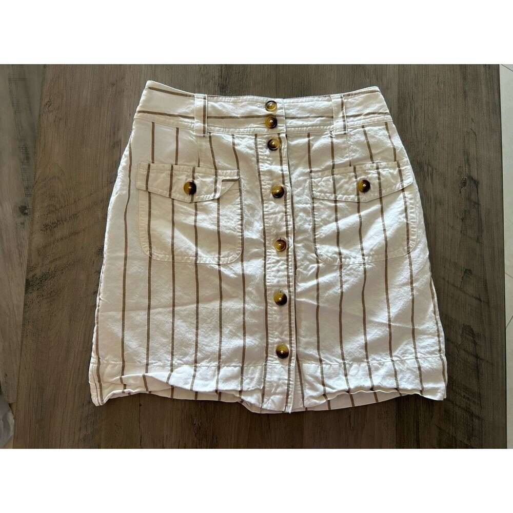 Vineyard Vines Skirt Womens XXS White Stripe Linen Cargo Button Front Pockets